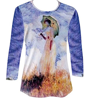 Monet Women with a Parsol Hand Silk Screened Illustrated Fashion Art Top