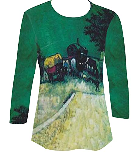 Van Gogh Encampment of Gypsies 3/4 Sleeve Hand Silk Screened Fashion Art Top