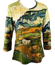 Load image into Gallery viewer, Van Gogh - Les Alpilles Mountain, 3/4 Sleeve Hand Silk-Screened Art Novelty Ladies Top