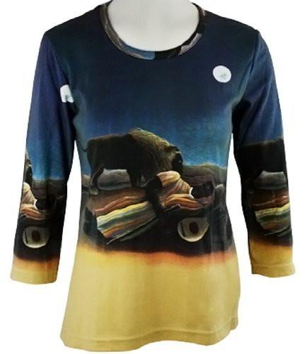 Henry Rousseau - Sleeping Gypsy, 3/4 Sleeve, Scoop Neck Cotton Micro Blend Art Top