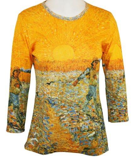Van Gogh - Sower, Silk-Screened 3/4 Sleeve, Scoop Neck, Women's Illustrated Art Top