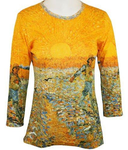Van Gogh - Sower, Silk-Screened 3/4 Sleeve, Scoop Neck, Women's Illustrated Art Top
