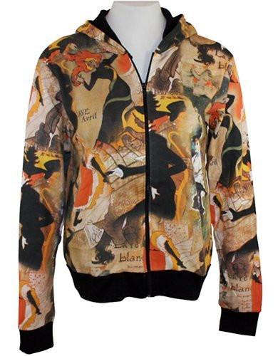 Toulouse Lautrec Divan Japonais Long Sleeve Zippered Front Woman's Hooded Art Top