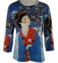 Load image into Gallery viewer, Japanese Art Works - Winter Geisha, 3/4 Sleeve, Scoop Neck Women&#39;s Artistic Top