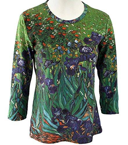 Van Gogh - Irises, Scoop Neck, 3/4 Sleeve, Hand Silk Screened Artistic Women's Top