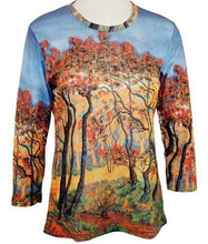Load image into Gallery viewer, Paul Ranson - Autumn Forest Hand Silk-Screened 3/4 Sleeve Woman&#39;s Art Theme Top
