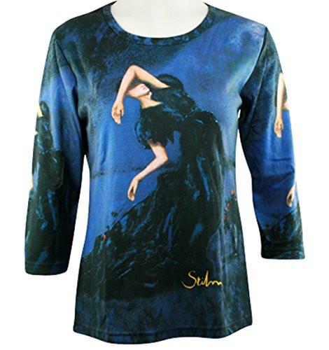Stilman - Dancer, Scoop Neck, Hand Silk Screened 3/4 Sleeve Women's Artistic Top