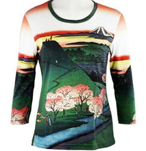 Load image into Gallery viewer, Hiroshige - New Fuji, 3/4 Sleeve, Scoop Neck Cotton Micro Blend Ladies Art ThemeTop