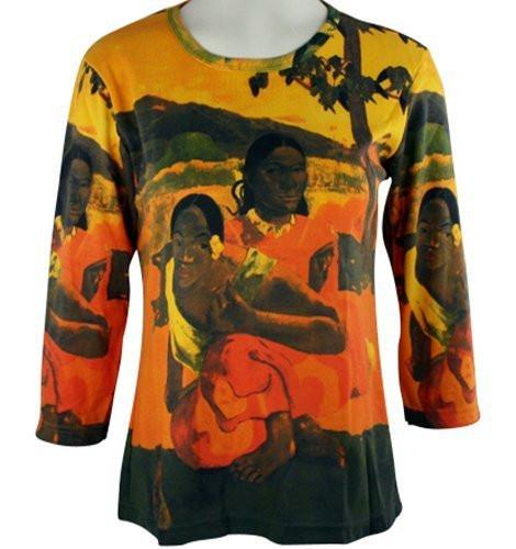 Paul Gauguin - Natives, 3/4 Sleeve Scoop Neck Women's Illustrated Art Fashion Top