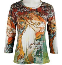 Load image into Gallery viewer, Alphonse Mucha - Spring Maiden 3/4 Sleeve Hand Silk Screened Illustrated Artistic Top