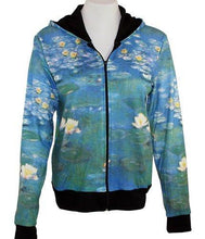 Load image into Gallery viewer, Claude Monet - Water Lilies, Long Sleeve Zippered Front Woman&#39;s Hooded Artistic Top