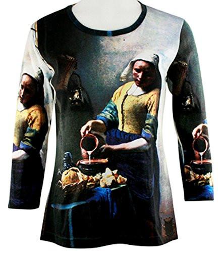 Johannes Vermeer- Lady with Pitcher, 3/4 Sleeve, Scoop Neck, Silk Screened Art Top