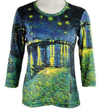 Load image into Gallery viewer, Van Gogh - Starry Night Over the Rhone, 3/4 Sleeve, Scoop Neck Art Theme Top