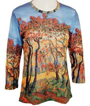 Load image into Gallery viewer, Paul Ranson - Autumn Forest Hand Silk-Screened 3/4 Sleeve Woman&#39;s Art Theme Top