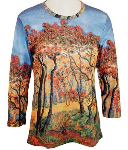 Paul Ranson - Autumn Forest Hand Silk-Screened 3/4 Sleeve Woman's Art Theme Top