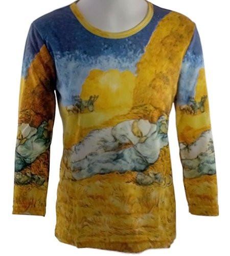 Van Gogh - Rest Work, Hand Silk-Screened 3/4 Sleeve, Scoop Neck Ladies Artistic Top