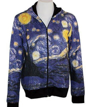 Load image into Gallery viewer, Van Gogh - Starry Night, Long Sleeve Zippered Front Woman&#39;s Hooded Artistic Top