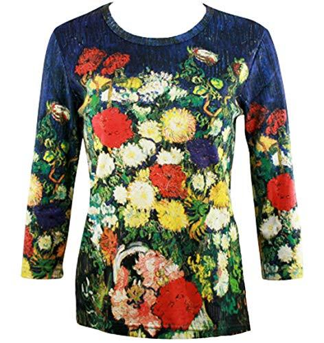 Van Gogh - Bouquet of Flowers, Scoop Neck 3/4 Sleeve Hand Silk-Screened Art Top