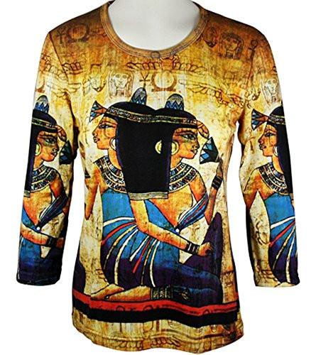 Egyptian 3/4 Sleeve, Scoop Neck, Hand Silk Screened Women's Artistic Novelty Top