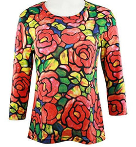 Stephanie - Tiffany Rose, Scoop Neck, Hand Silk Screened 3/4 Sleeve Ladies Art Top