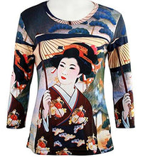 Load image into Gallery viewer, Japanese Art - Japanese Geisha, Scoop Neck, Hand Silk Screened 3/4 Sleeve Art Top