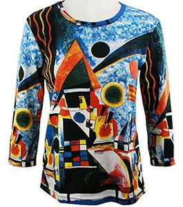 Wassily Kandinsky - Balancement, 3/4 Sleeve Scoop Neck Hand Silk Screened Art Top