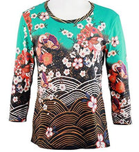 Load image into Gallery viewer, Japanese Art Works - Asian Flowers, Hand Silk Screened 3/4 Sleeve Artistic Ladies Top