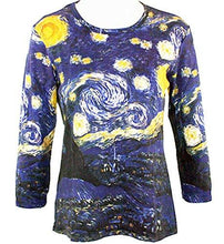 Load image into Gallery viewer, Van Gogh - Starry Night, 3/4 Sleeve, Scoop Neck, Hand Silk Screened Artistic Top