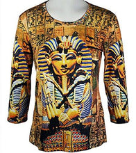Load image into Gallery viewer, King Tut 3/4 Sleeve, Scoop Neck, Hand Silk Screened Women&#39;s Artistic Novelty Top