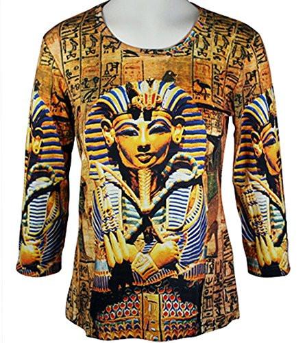 King Tut 3/4 Sleeve, Scoop Neck, Hand Silk Screened Women's Artistic Novelty Top