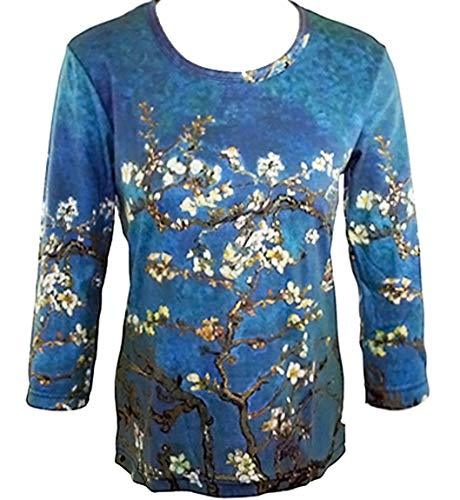 Van Gogh - Almond Branch, Scoop Neck 3/4 Sleeve Hand Silk-Screened Ladies Art Top