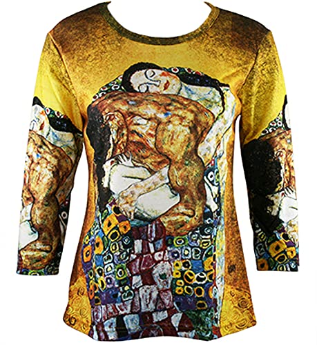 Gustav Klimt Family, 3/4 Sleeve Scoop Neck Hand Silk Screen Illustrated Art Top