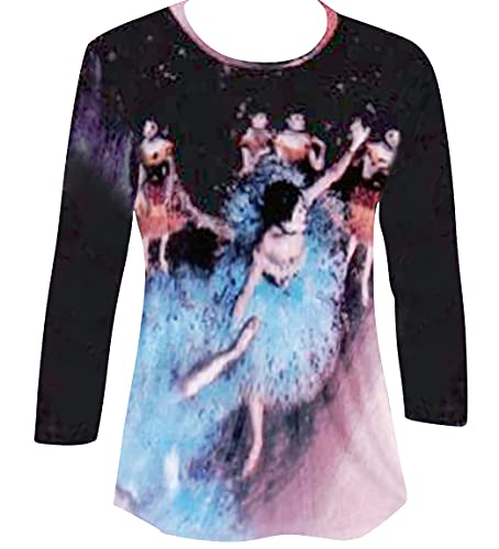 Degas The Green Dancer, 3/4 Sleeve Hand Silk Screen Illustrated Art Fashion Top