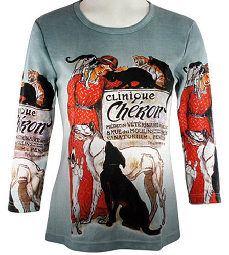 Theophile Steinlen - Clinque Cheron, 3/4 Sleeve Scoop Neck Ladies Art Theme Top