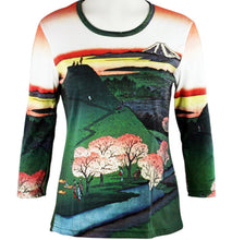 Load image into Gallery viewer, Hiroshige - New Fuji, 3/4 Sleeve, Scoop Neck Cotton Micro Blend Ladies Art ThemeTop