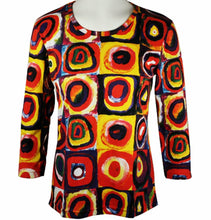 Load image into Gallery viewer, Kandinsky - Color Study of Squares, 3/4 Sleeve Scoop Neck Hand Silk Screened Art Top