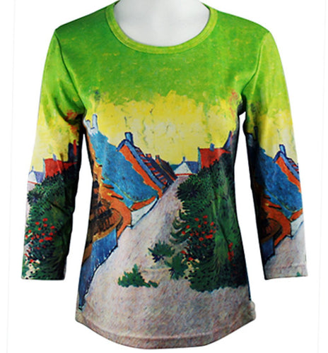 Van Gogh Street in Saintes-Maries de la Mar, 3/4 Sleeve Scoop Neck Silk Screen Art Top