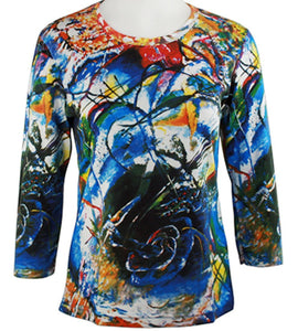 Kandinsky - Improvisation 3/4 Sleeve Scoop Neck Hand Silk Screened Ladies Art Top