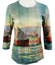 Load image into Gallery viewer, Claude Monet - Haystacks, 3/4 Sleeve, Scoop Neck, Hand Silk Screened Art Themed Top