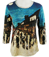 Load image into Gallery viewer, Hiroshige - Night View in Sarukawa-Mach, 3/4 Sleeve Scoop Neck Silk Screen Art Top