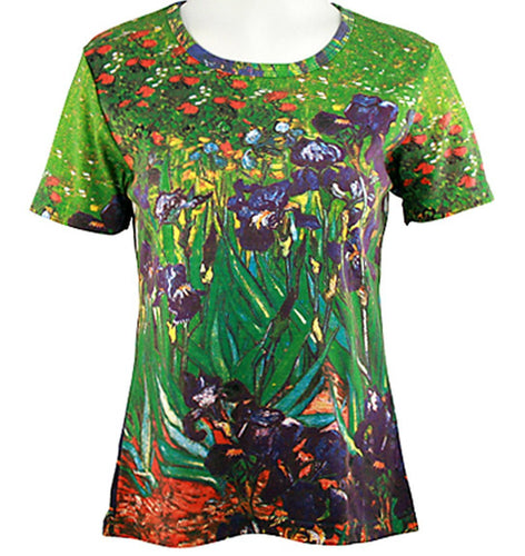 Van Gogh - Irises, Short Sleeve, Scoop Neck, Hand Silk Screened Illustrated Art Top