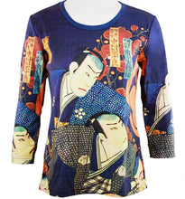 Load image into Gallery viewer, Japanese Art - Samurai&#39;s, Scoop Neck, Hand Silk Screened 3/4 Sleeve Artistic Top