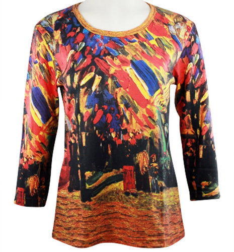 Van Gogh - Bastille Day, Scoop Neck, Hand Silk Screened 3/4 Sleeve Artistic Ladies Top