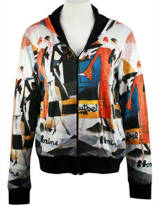 1950's Alfa Romeo, Long Sleeve Zippered Front Hand Silk Screened Women's Hoodie