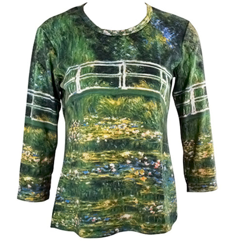 Claude Monet - Bridge Over Pool of Water Lilies 3/4 Sleeve Scoop Neck Art Theme Top