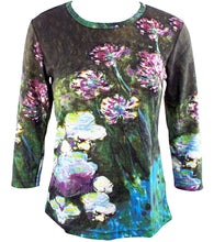 Load image into Gallery viewer, Monet - Water Lilies &amp; Agapanthus, 3/4 Sleeve Scoop Neck Hand Silk Screened Art Top