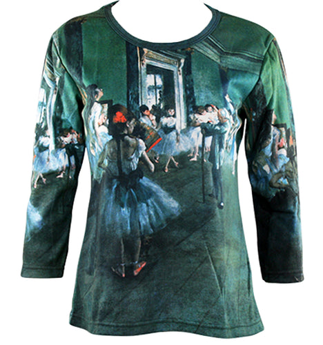 Edgar Degas - Dance Class, 3/4 Sleeve Scoop Neck Hand Silk Screened Artistic Top