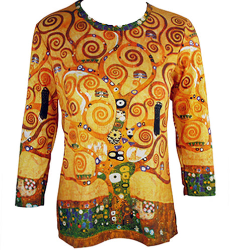 Gustav Klimt - Tree of Life, 3/4 Sleeve, Scoop Neck Art Theme Women's Novelty Top