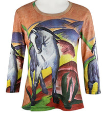 Load image into Gallery viewer, Franz Marc - Blue Horse, 3/4 Sleeve, Scoop Neck, Hand Silk Screened Artistic Top