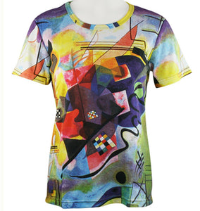 Wassily Kandinsky Short Sleeve Scoop Neck Hand Silk Screened Artistic Ladies Top